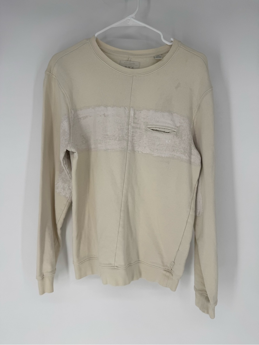 Scotch & Soda Men's Cream Crewneck Sweater with Textured Stripe small